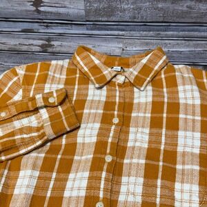 LL Bean Signature Flannel Shirt Women Large Orange Plaid Long Sleeve Button Up